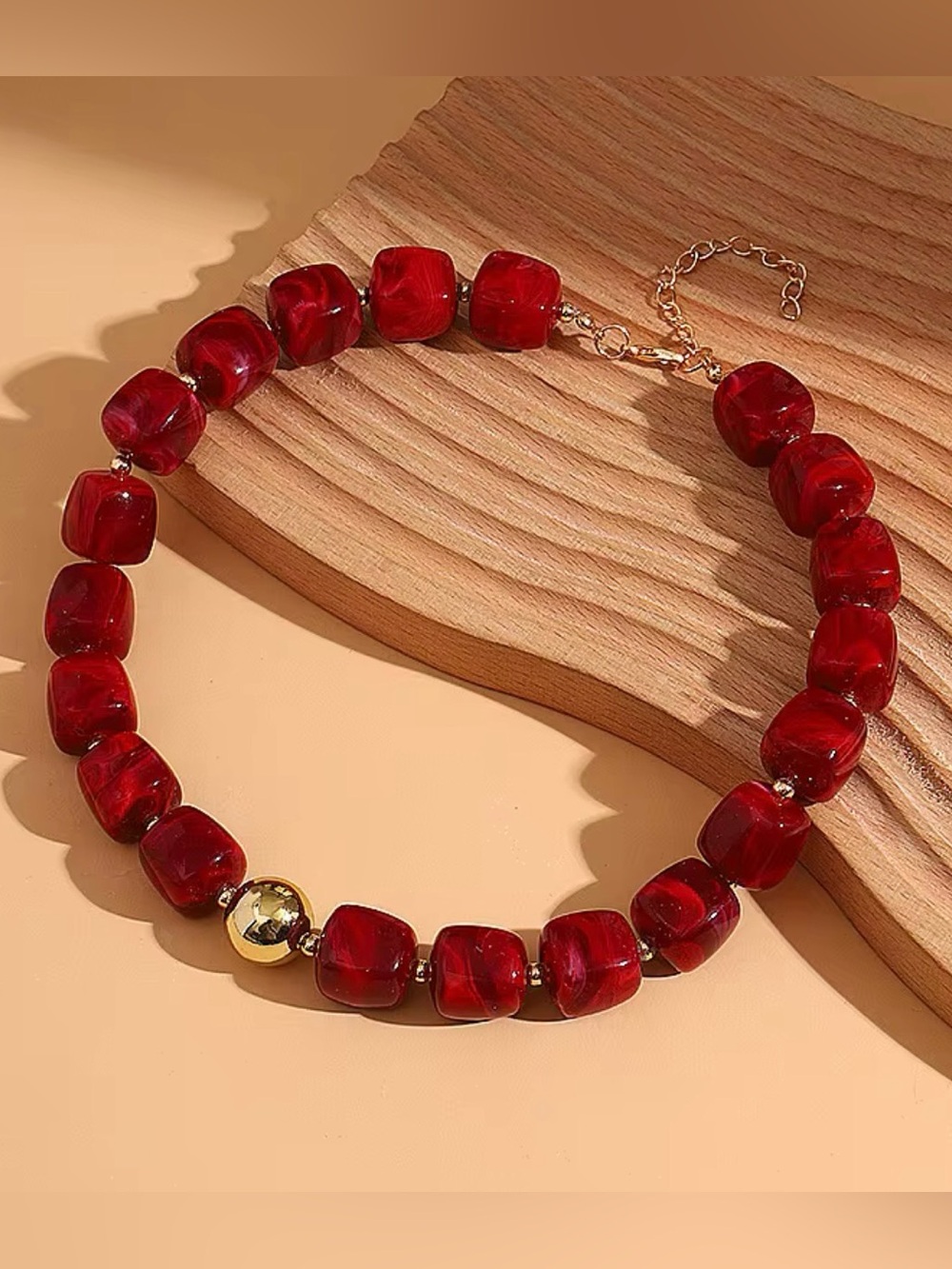 Bold Red Statement Bead Necklace - Brand: